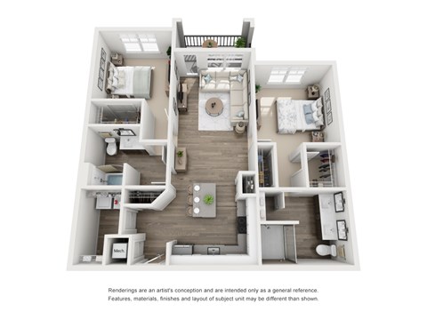 Floor plan for 2 beds, 2 baths, 1204 sqft